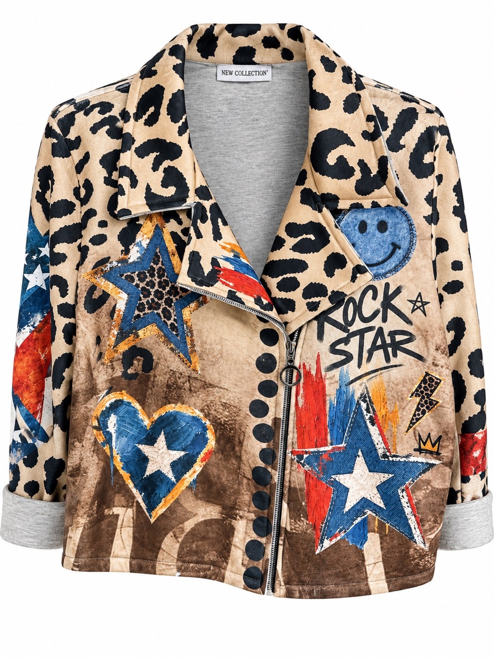 F46. From Italy 🇮🇹 Rock Star Leopard-Print Neoprene Jacket in Beige